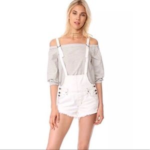 We the Free Free People White Denim Short Overalls